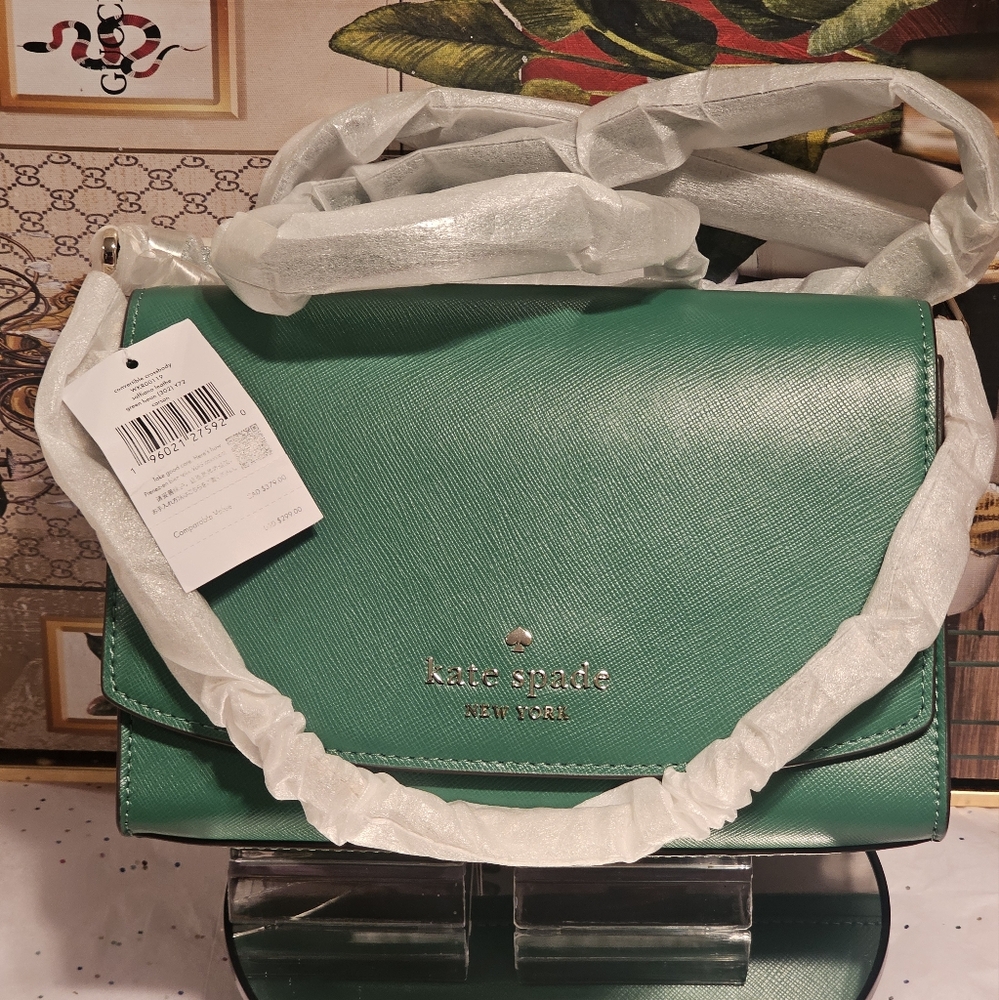 Kate Spade Carson Green & Gold Saffiano Leather Convertible Crossbody Bag